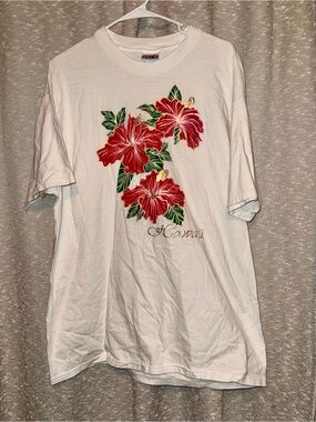 UNISEX Vintage 1994 White Hawaii T-Shirt with Hibiscus size XL souvenir shirt
